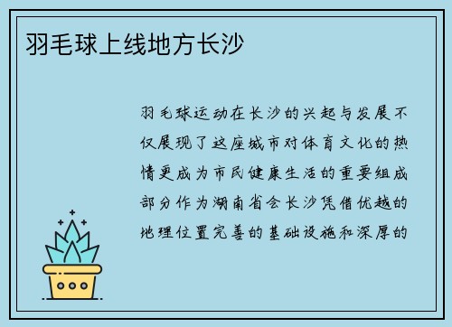 羽毛球上线地方长沙